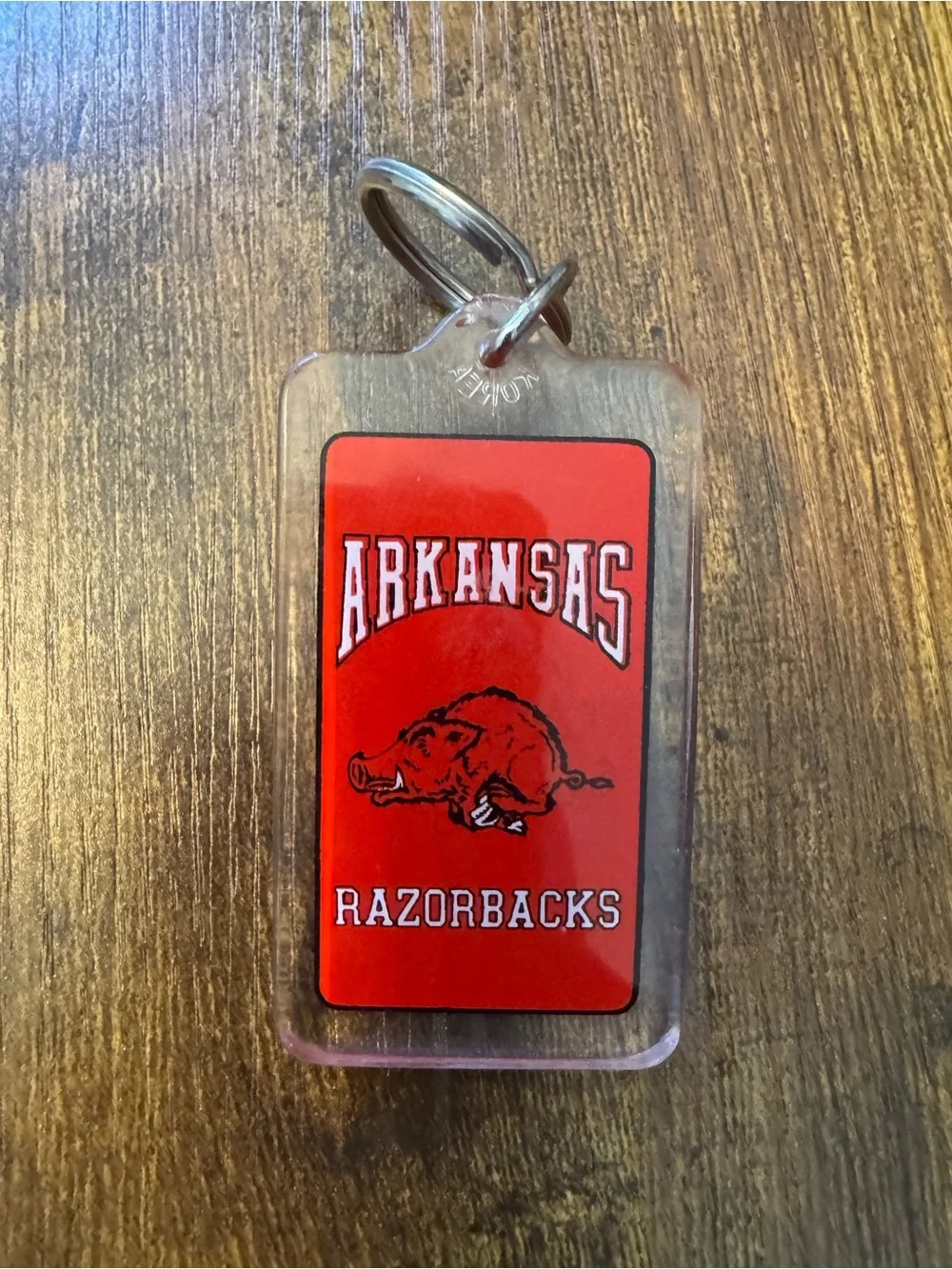 Vintage Arkansas Razorbacks Acrylic Keychain‎ Korea Running Hog Red NCAA College